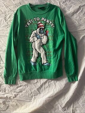 MAD Engine Green Yeti To Party Christmas Crewneck Sweatshirt
